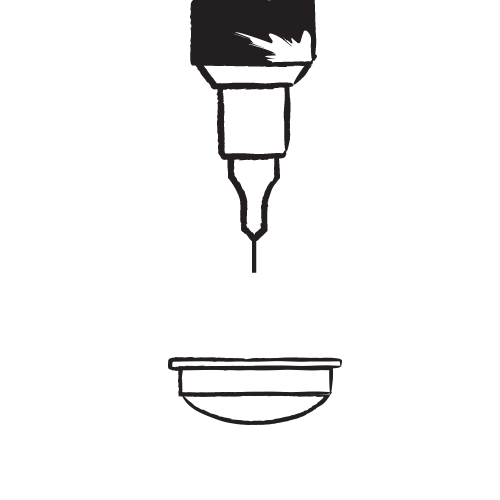 Step 2 Step 2: liquid contact lens monomer mixture injected into female mould